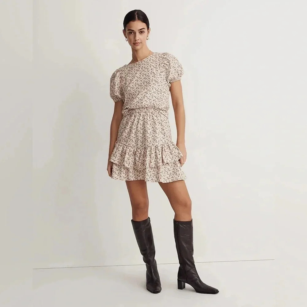 NWT Madewell Flannel Cream Pull-On Floral Tiered Mini Skirt Sz S